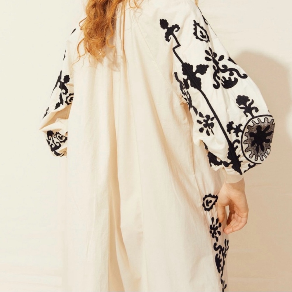 NWT H&M Trend Oversized Embroidered Kaftan Boho Light Beige Cotton Dress Kaftan - Picture 8 of 10
